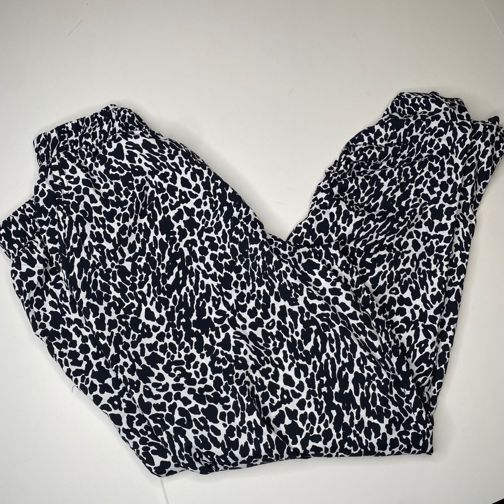 Coolibar Giesle Ruched Pants Women's Size S Black White‎ Leopard Print UPF 50+